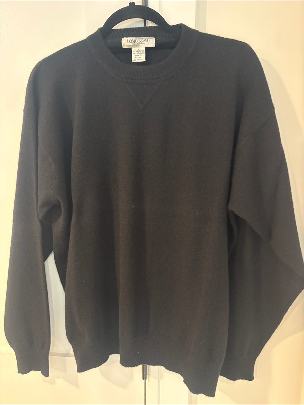 UOMO BRAVO Men's Black Crewneck Cashmere Sweater Size Large